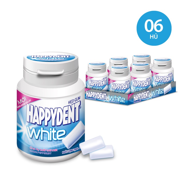 Lốc 6 Hũ Kẹo Gum Trắng Răng Happydent White 57gr