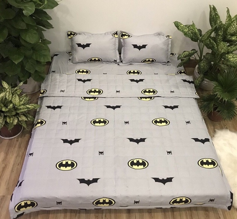 Bộ Chăn Ga Gối Cotton Poly , Người Dơi , Chất Liệu Thoáng Mát , Kích Cỡ Đa Dạng , By. Gòn