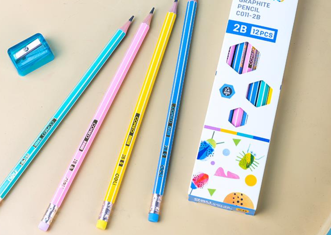 Bút chì gỗ 2B Deli cỏ tẩy Comiko C011 đủ màu sắc phù hợp với các bạn học sinh