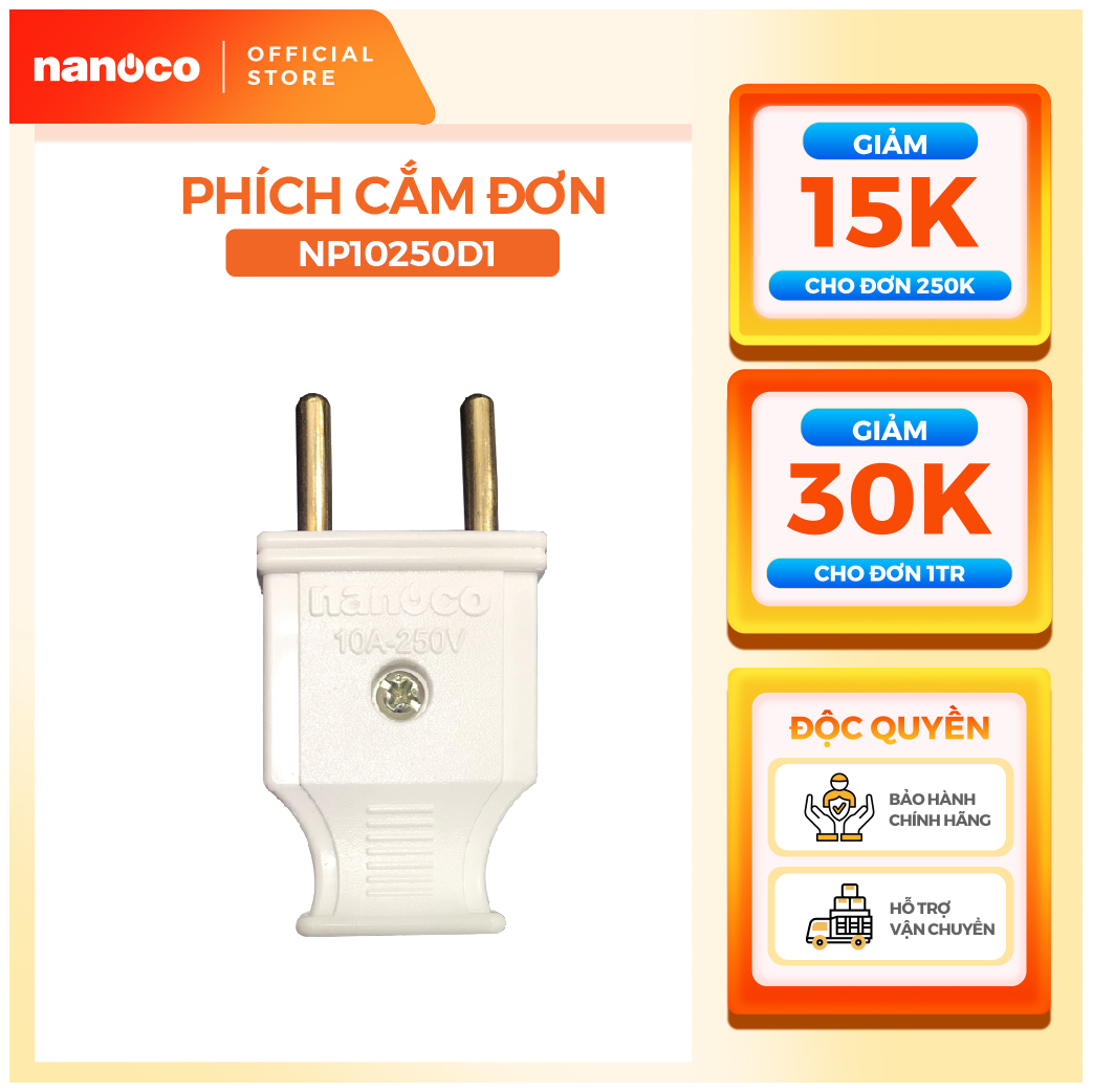 Phích cắm đơn Nanoco model: NP10250D1 an toàn, chịu nhiệt tốt