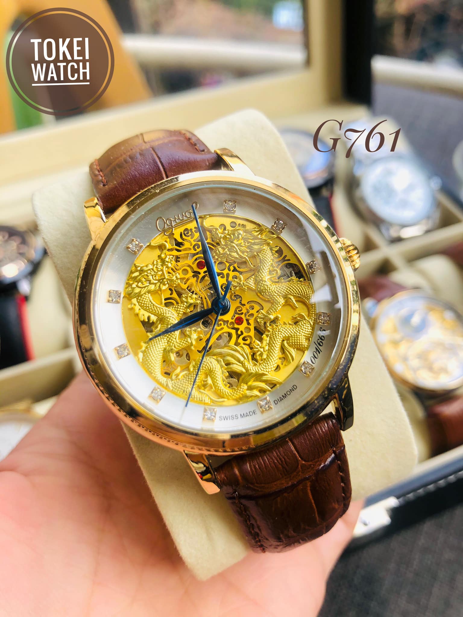 [TẶNG VÒNG PHONG THỦY] Đồng Hồ Cơ Nam Dây Da Ogival. Máy lộ cơ Automatic, Dây Da, Mặt khắc Song Long Chầu Nguyệt cực chất. BẢO HÀNH 12 THÁNG