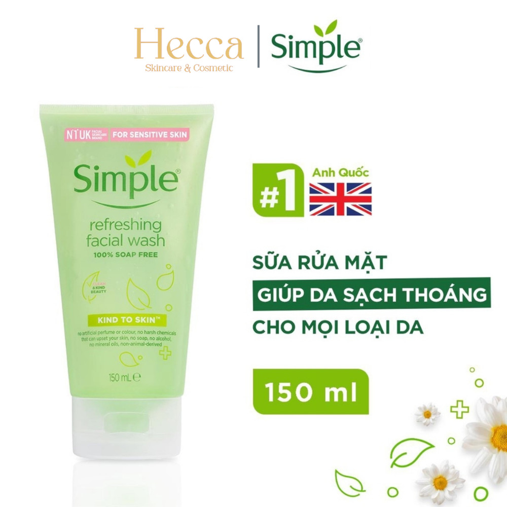 Sữa rửa mặt Simple giúp da sạch thoáng & không chứa xà phòng 150ml - Hecca