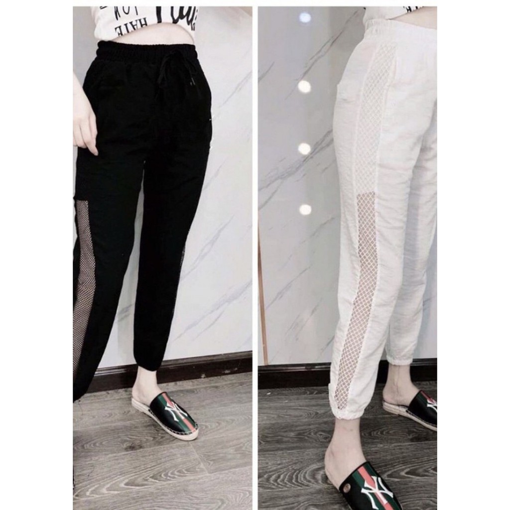 Quần Jogger Nữ Phối Lưới Sườn Cá Tính Mạnh Mẽ