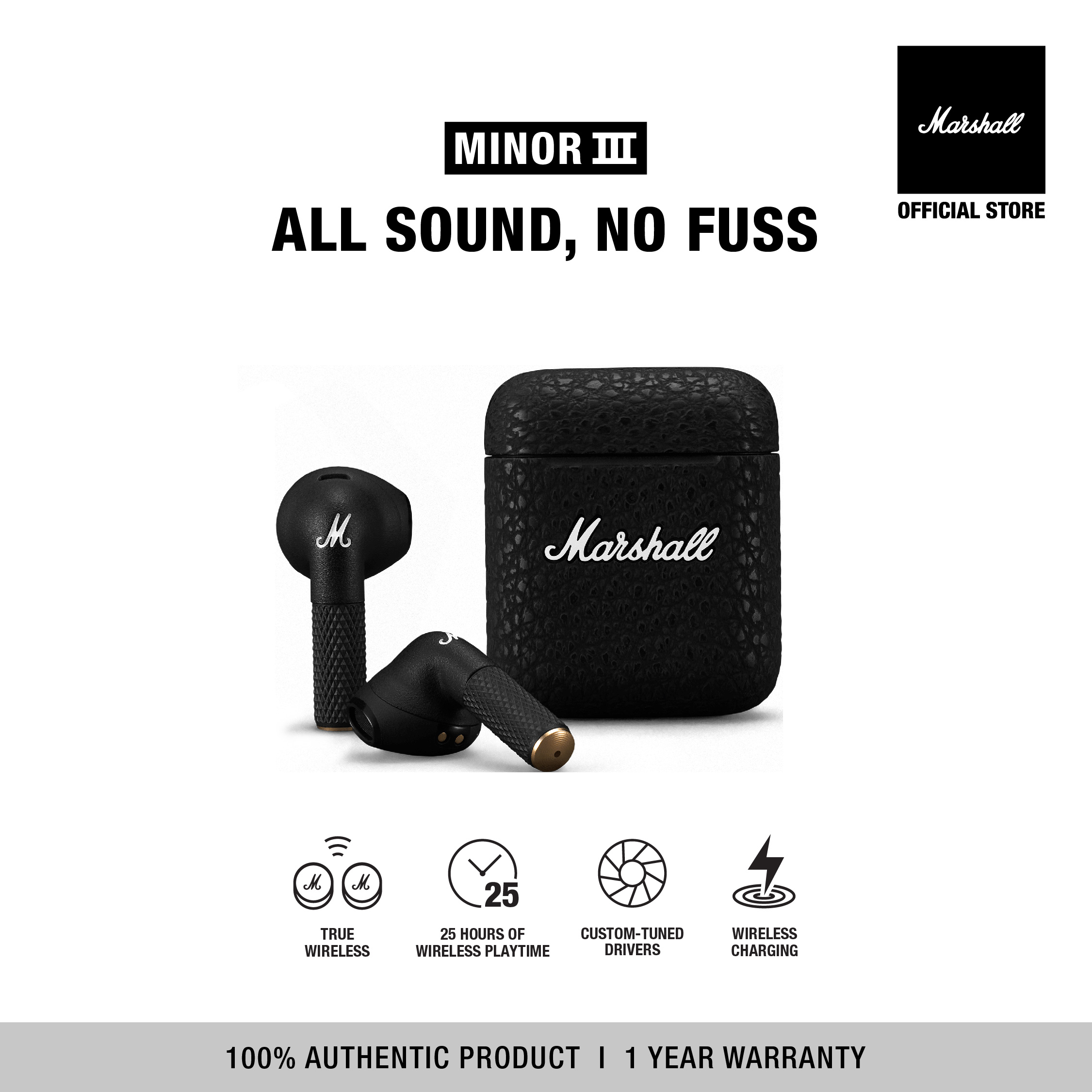 Tai Nghe Marshall Bluetooth Truewireless MINOR III - Pin lên đến 25h* - Bảo Hành Chính Hãng 1 Đổi 1 Trong 1 Năm