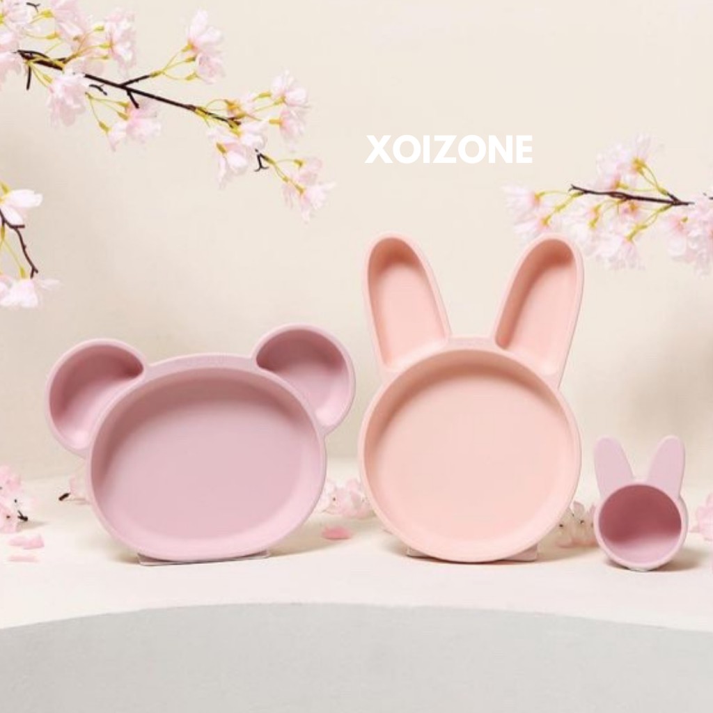 Set Bát Thìa Rocou Gấu Thỏ Limited/ Khay Rocou Gấu Thỏ Limited Và Lót Rocou Limited Cho Bé