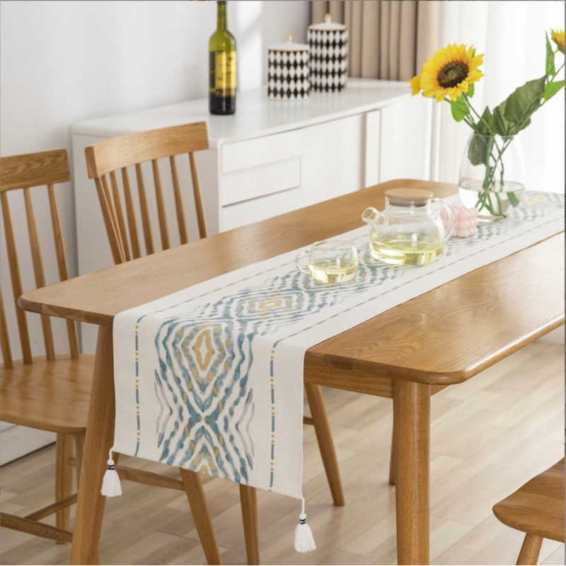 Khăn trải bàn dài Runner 33x200cm vải bố họa tiết cá màu đỏ