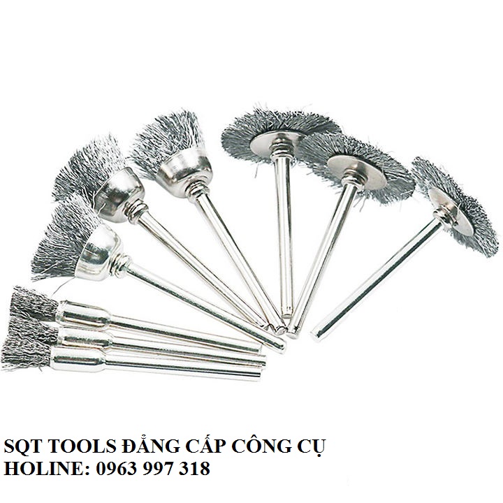 Bộ 9 chổi đồng đánh gỉ mini trục 3.17mm