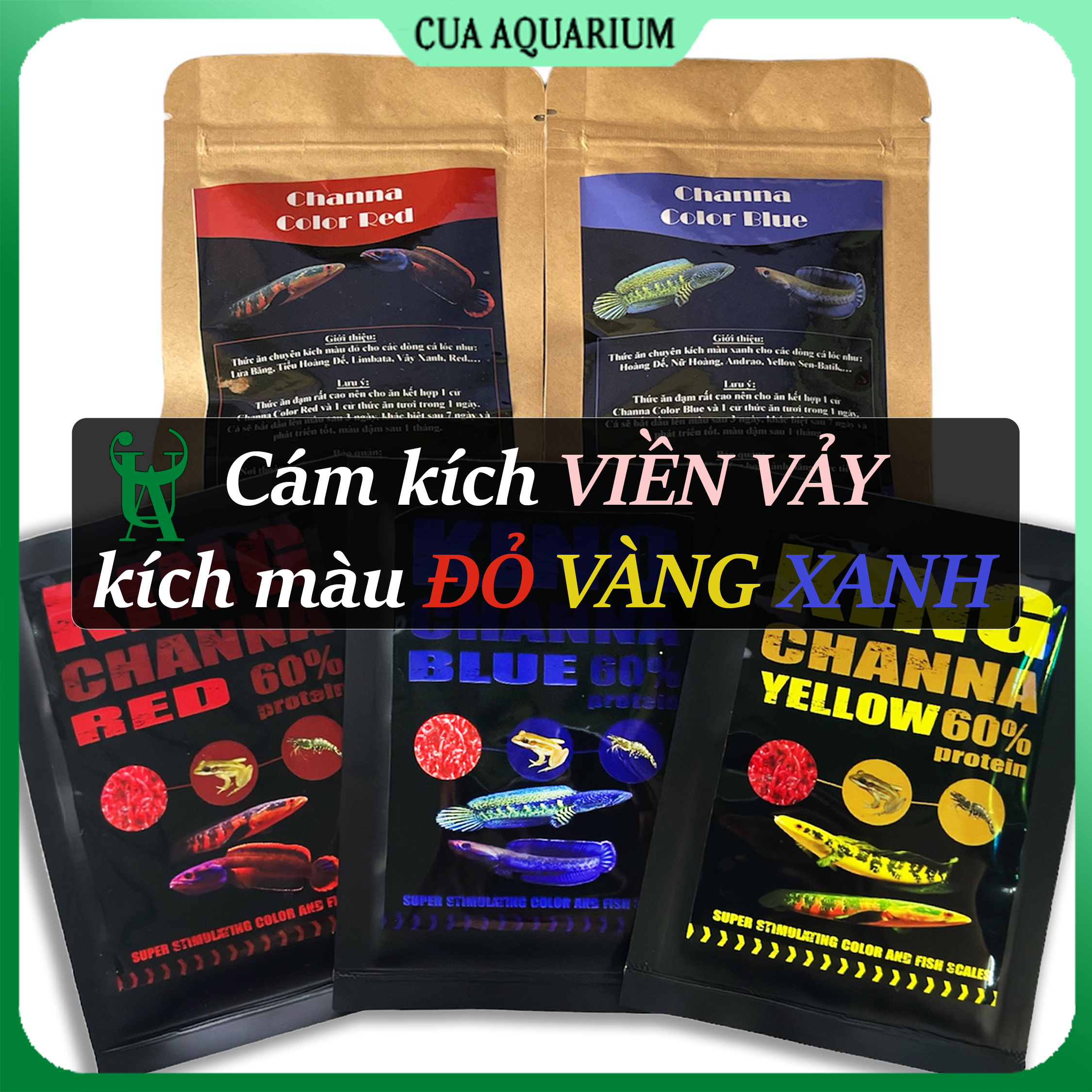 Thức ăn cám kích màu cho cá lóc (Vẩy Rồng, Nữ Hoàng, Vây Xanh,...)