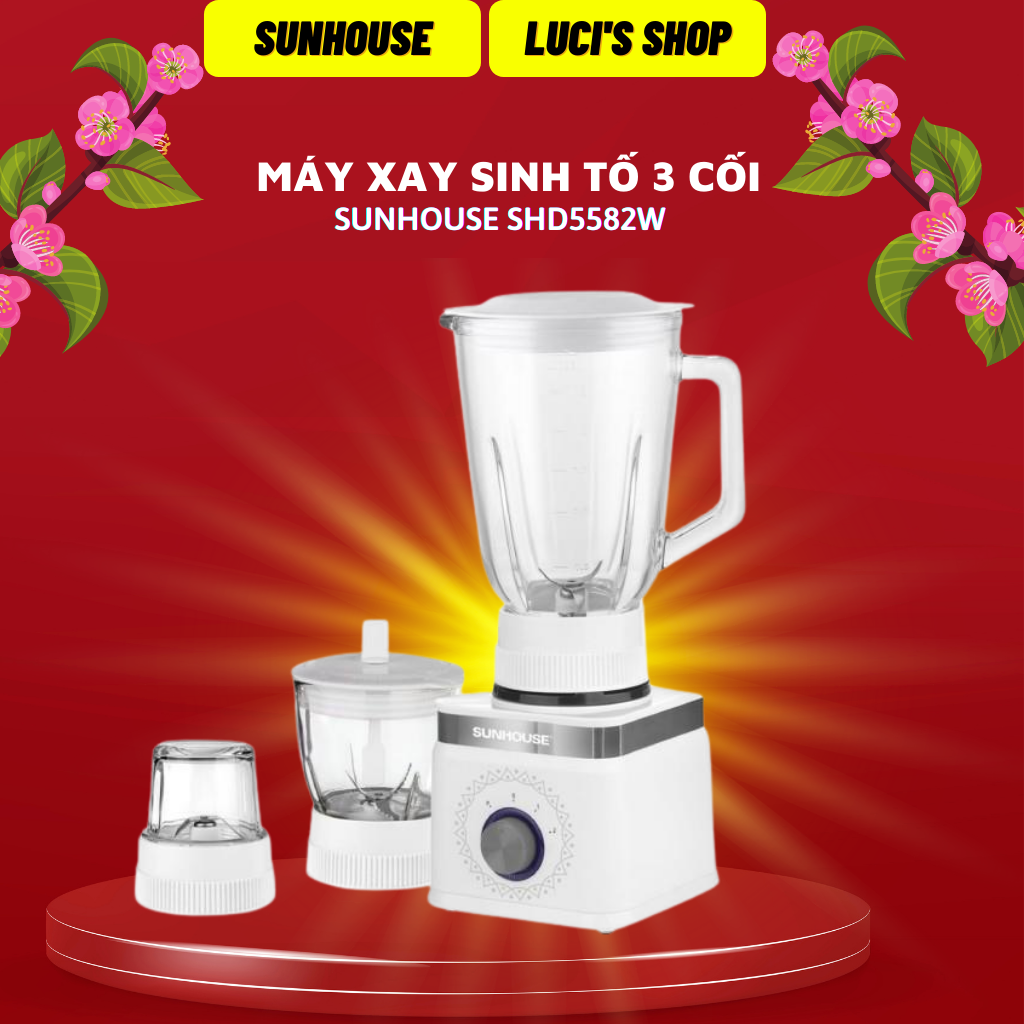 Máy Xay Sinh Tố 3 Cối SUNHOUSE SHD5582W Công Suất 400W 2 Tốc Độ 1 Chế Độ Nhồi - Bảo Hành Chính Hãng