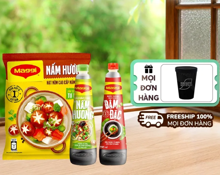 COMBO CHAY MAGGI: 1 Nấm Hương Chay 450G + 1 Dầu Hào Nấm Hương 820g + 1 Nước tương đậm đặc 700ml