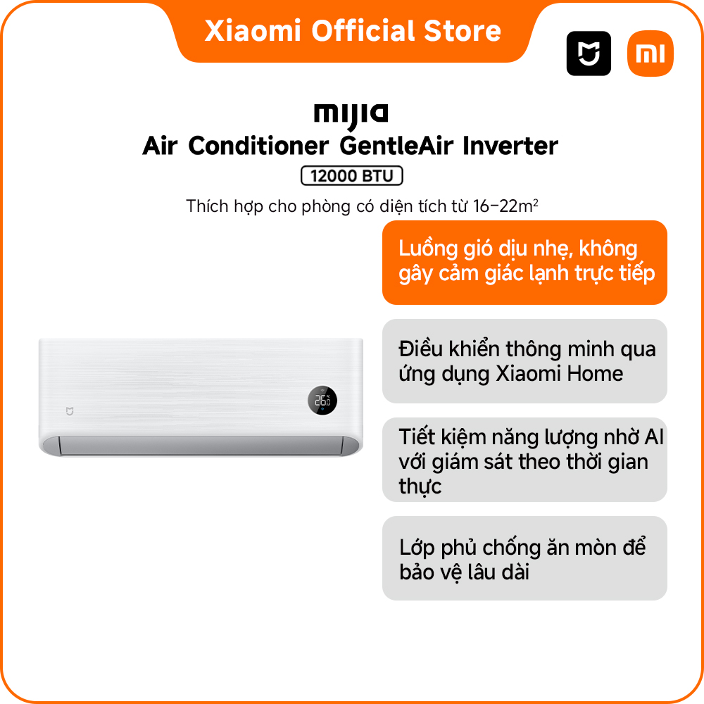 [MỚI RA MẮT] Máy lạnh/ Điều hòa Xiaomi Mijia Air Conditioner GentleAir 12000BTU 5-Star Inverter | Làm mát nhanh trong 30 giây với luồng gió mạnh | Luồng gió nhẹ, không gây cảm giác lạnh trực tiếp | Điều khiển thông minh qua ứng dụng Xiaomi Home