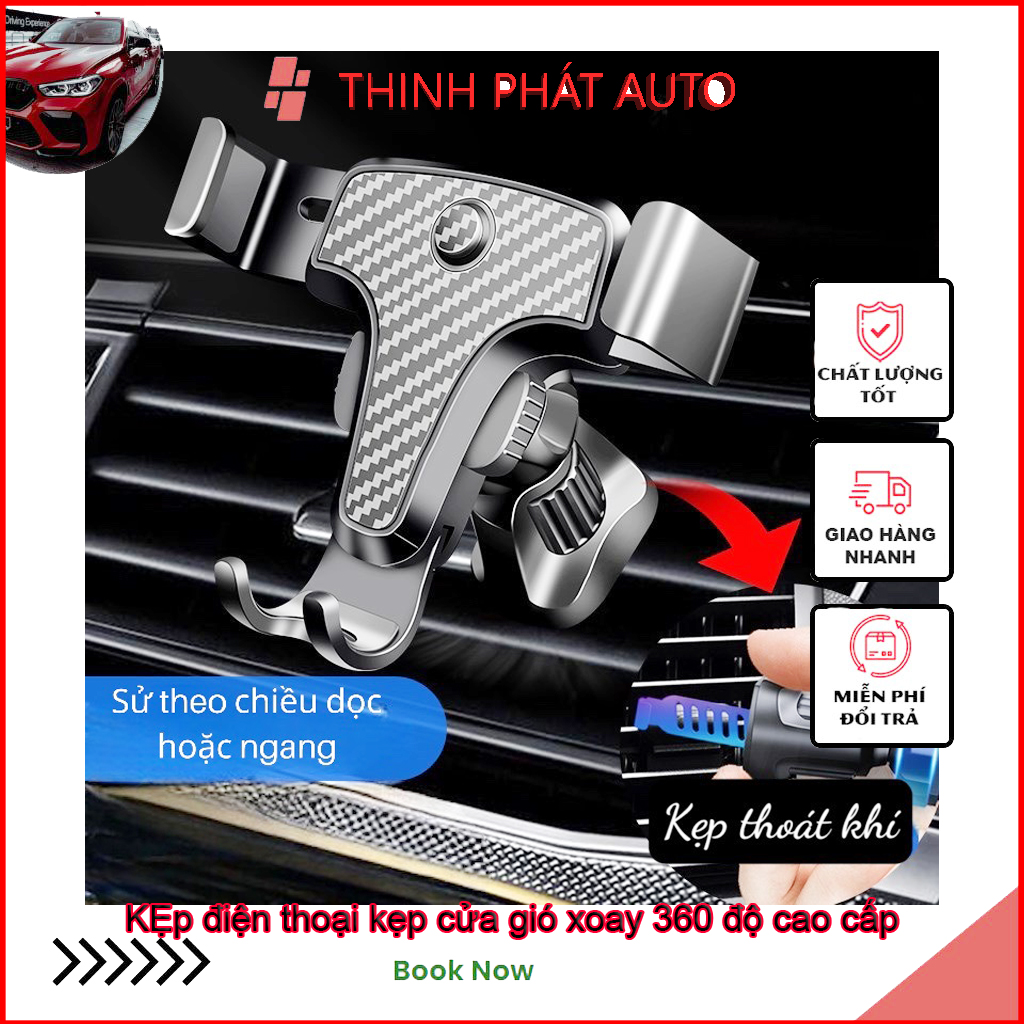 Giá Đỡ Điện thoại kẹp cửa gió ô tô xoay 360 độ tiện lợi bọc cacbon