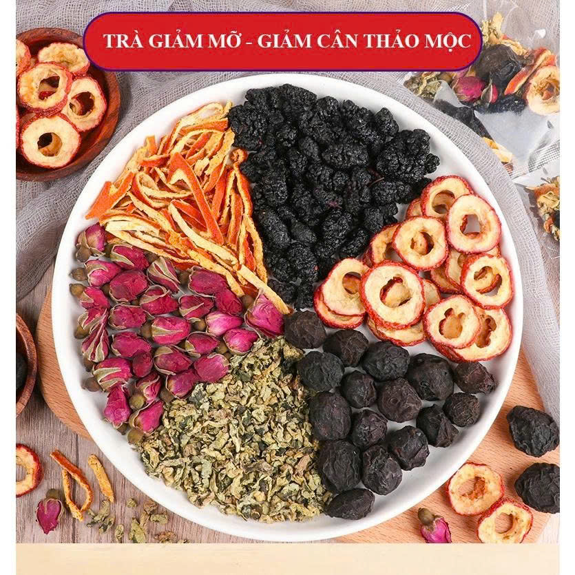 Trà tiêu mỡ giảm cân chứa mận đen, sơn tra, trần bì, ... giúp giảm mỡ b.ụng, giảm b.éo, thanh lọc cơ