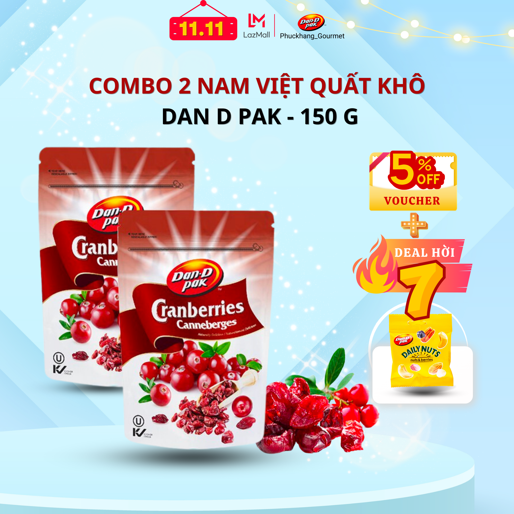 Combo 2 bịch Nam Việt Quất Canada Dan D Pak 150gr - Tiêu chuẩn xuất khẩu Châu Âu - Thực phẩm cho chế độ ăn dinh dưỡng