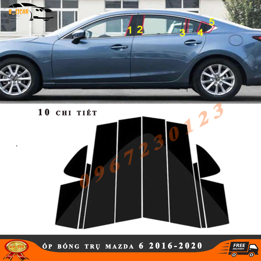 Ốp bóng chầy, bóng trụ xe Mazda 6 2016-2020 tráng gương chống xước chất lượng tuyệt vời nhiều người tin dùng- Biicar auto