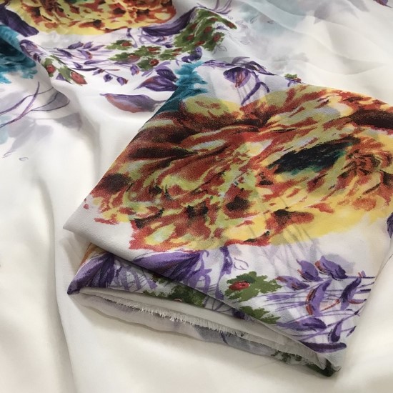 Vải voan chiffon hoa chân - khổ 1m5 - mỏng rũ, giãn nhẹ - may áo kiểu, váy đầm - cần lót