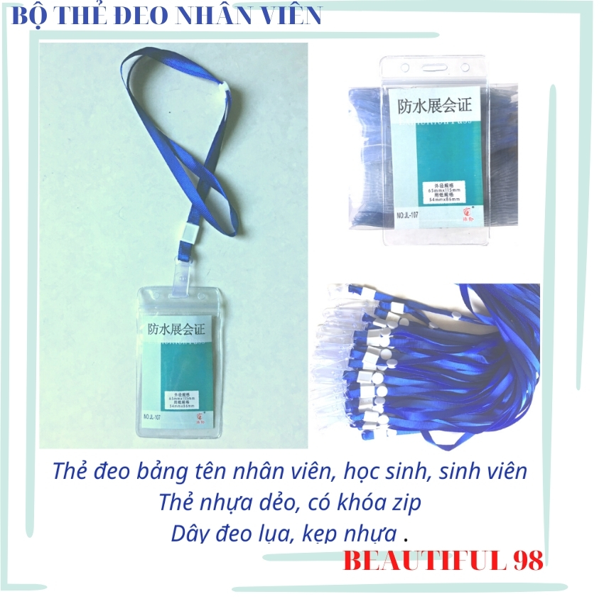 [GIÁ SALE 100 BỘ+FreeShip] 100 Bộ thẻ đeo nhân viên, học sinh, sinh viên, thẻ nhựa dẻo có khóa zip loại 107, thẻ đứng