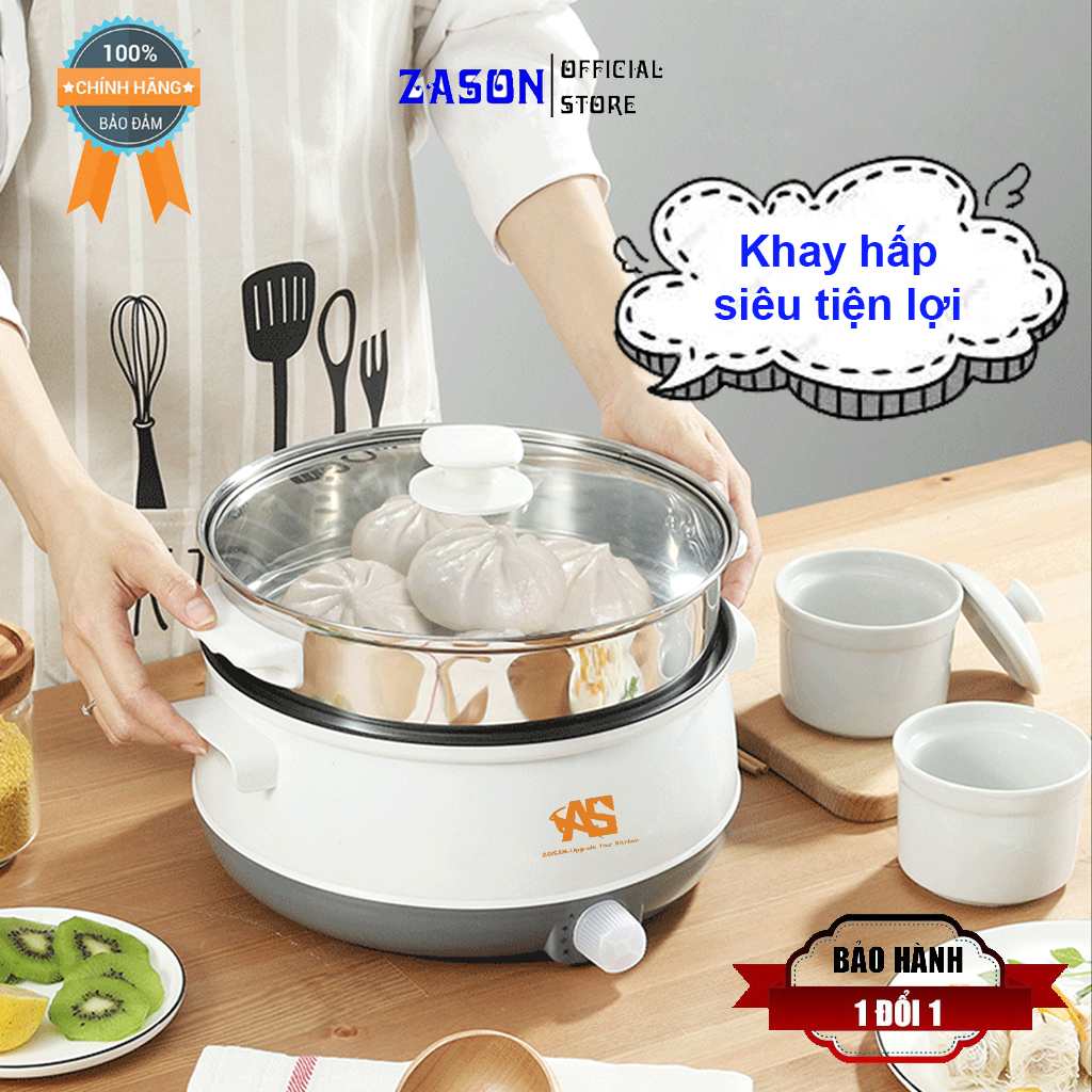 Nồi Lẩu Mini Đa Năng AGISAN Chống Dính Teflon Cao Cấp Công Suất Lớn 1000W , Nồi Lẩu Đa Năng Cắm Điện Dung Tích 3L Kèm Khay Hấp, Nồi Lẩu Cắm Điện Tiện Lợi Đa Chức Năng