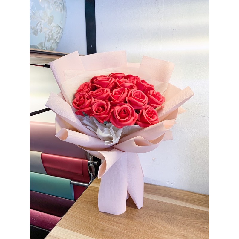 [Quà Tặng] Bó hoa hồng sáp cao cấp 15 bông giấy xốp - Quà tặng sinh nhật, hội nghị, sự kiện, phụ nữ, lưu niệm, trang trí