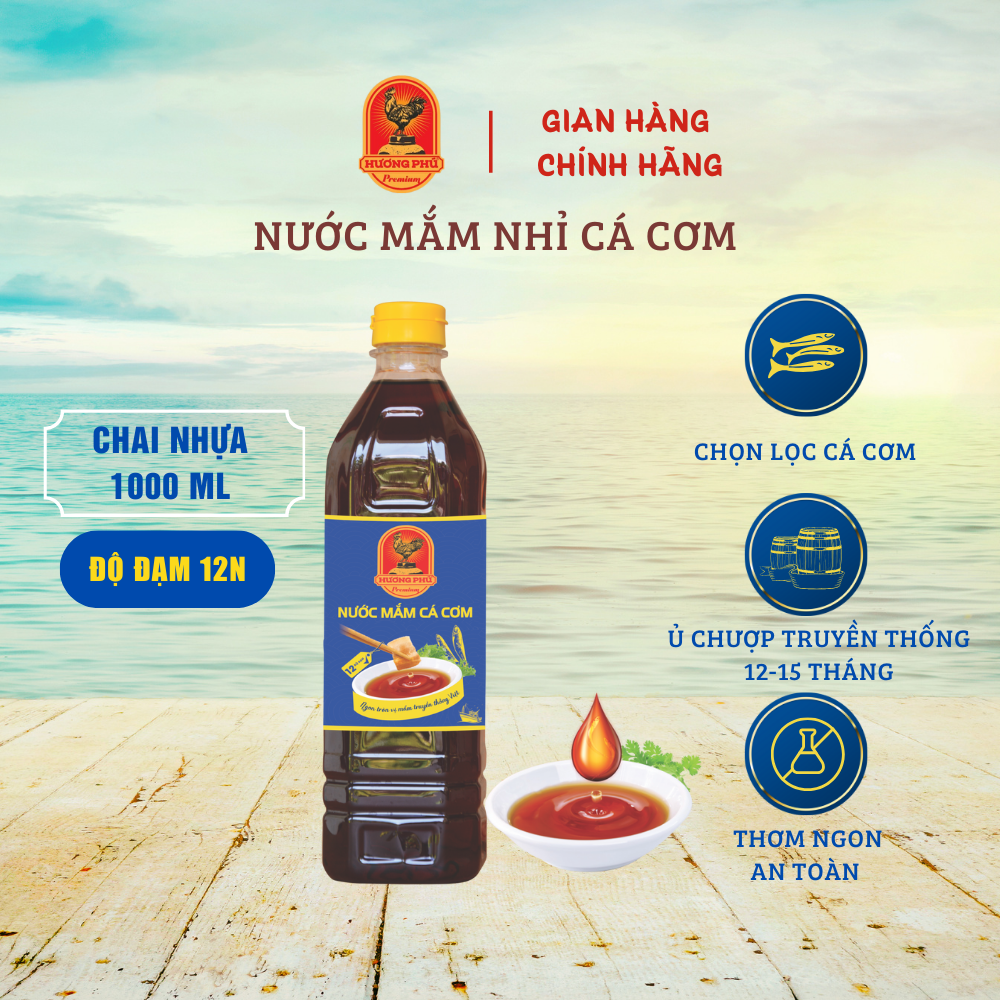 Nước mắm cá cơm hương phú 12 độ đạm 1000ml