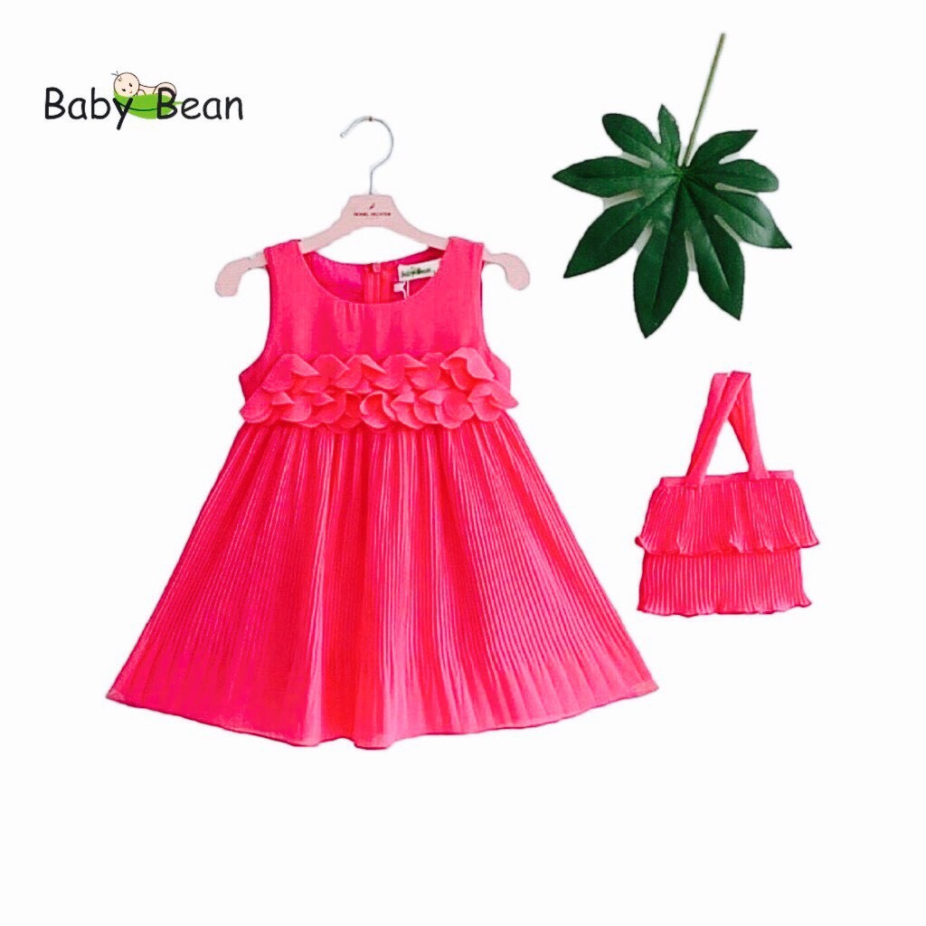 [Mã Ưu Đãi Đặc Biệt] Váy Đầm Voan Dập Ly Kết Hoa Bé Gái BabyBean (kèm Túi)