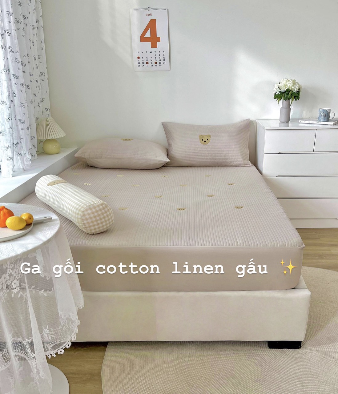 -BỘ GA GỐI GẤU TEDDY BEAR CHẤT LIỆU COTTON LINEN CAO CẤP- TOKYO BEDDING