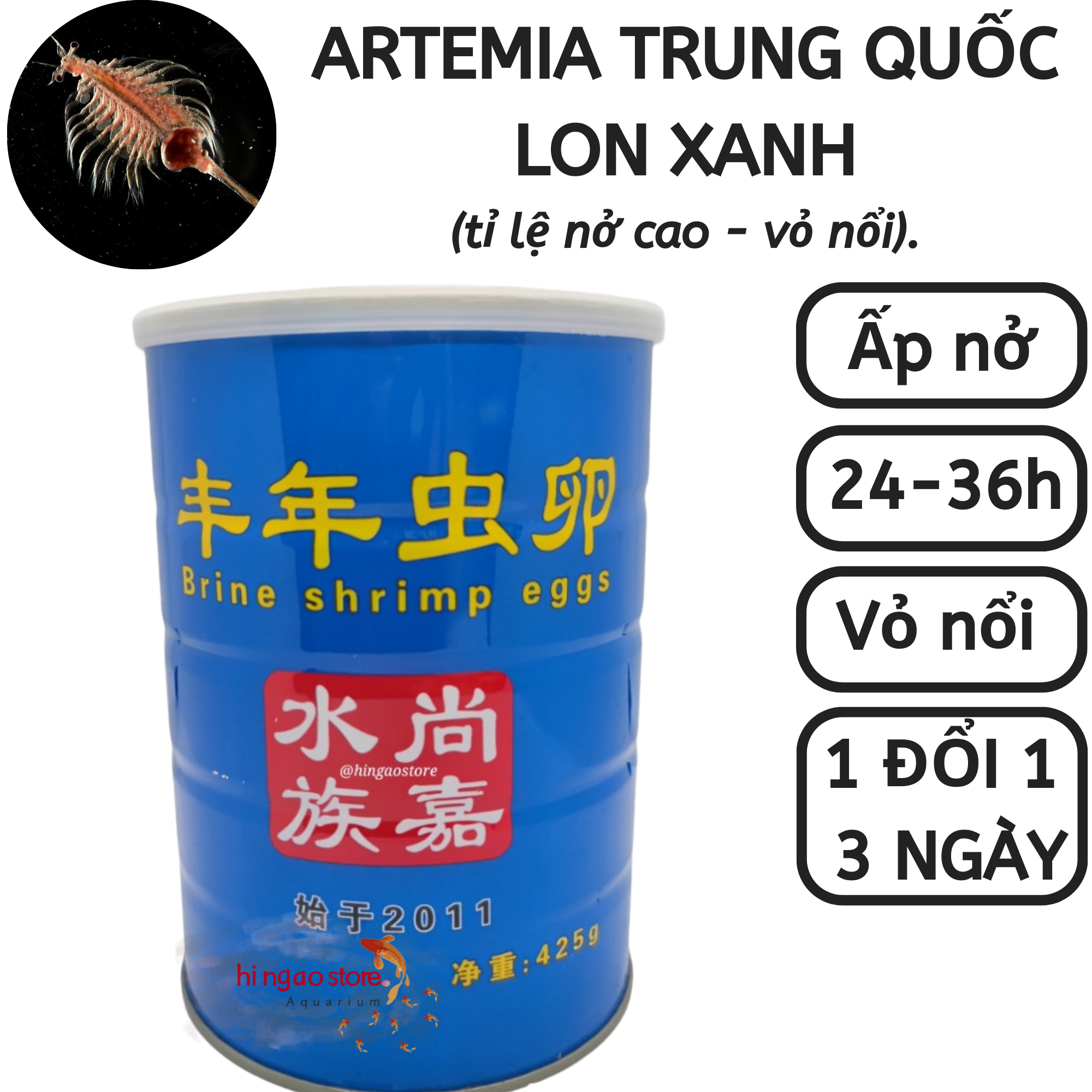 Lon 425G Trứng Artemia Trung Quốc Lon Xanh Tỉ Lệ Nở Cao - Thức ăn cá cảnh | Hingaostore.