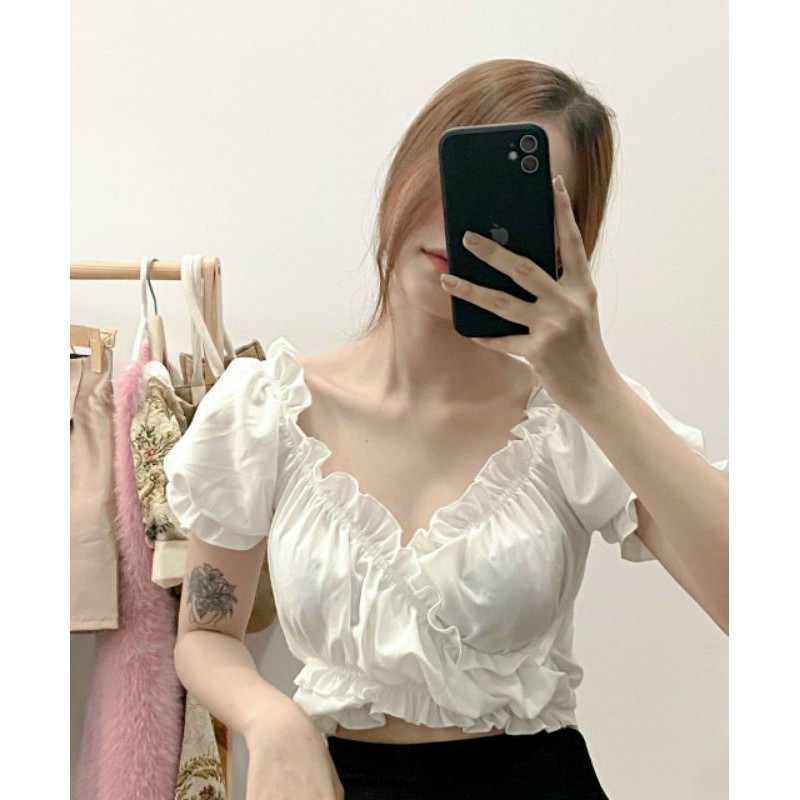 Áo croptop bèo bo eo dây dài quấn bụng sành điêuk