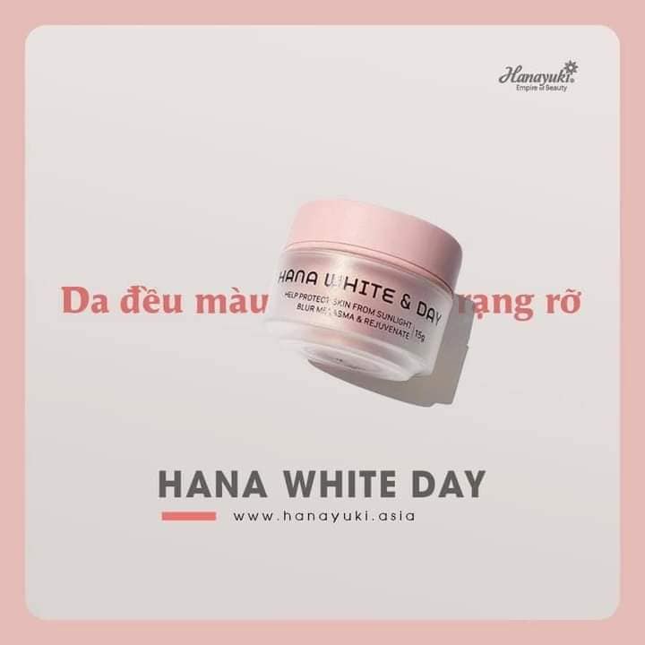 Kem Dưỡng Trắng Da Ban Ngày Có Chống Nắng Hana White Day, Hanayuki mini 15g - Giúp Chống Nắng Bảo Vệ Da, Dưỡng Da Trắng Sáng Mịn Màng, Ngừa Nám Tàn Nhang, Chống Lão Hóa