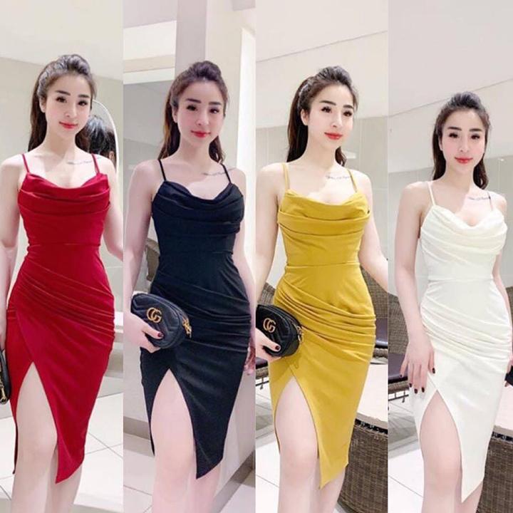 [HCM]Đầm body cổ đổ xẻ tà