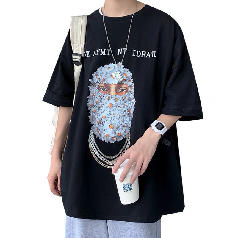 Áo thun ih nom uh nit mặt hoa, áo phông tay lỡ unisex form rộng oversize, nam nữ basic