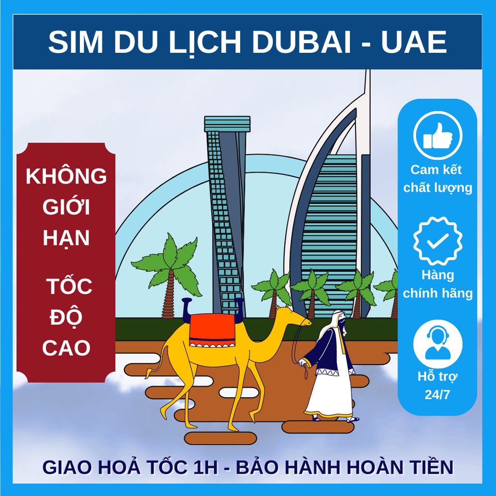 Sim Dubai 5 - 30 ngày du lịch UAE không giới hạn dung lượng - tốc độ cao - không chặn mạng xã hội