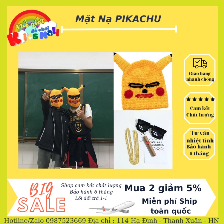 Mũ len hình Pikachu đội đầu hài hước, Mặt nạ dễ thương, Mũ Len đội đầu độc lạ