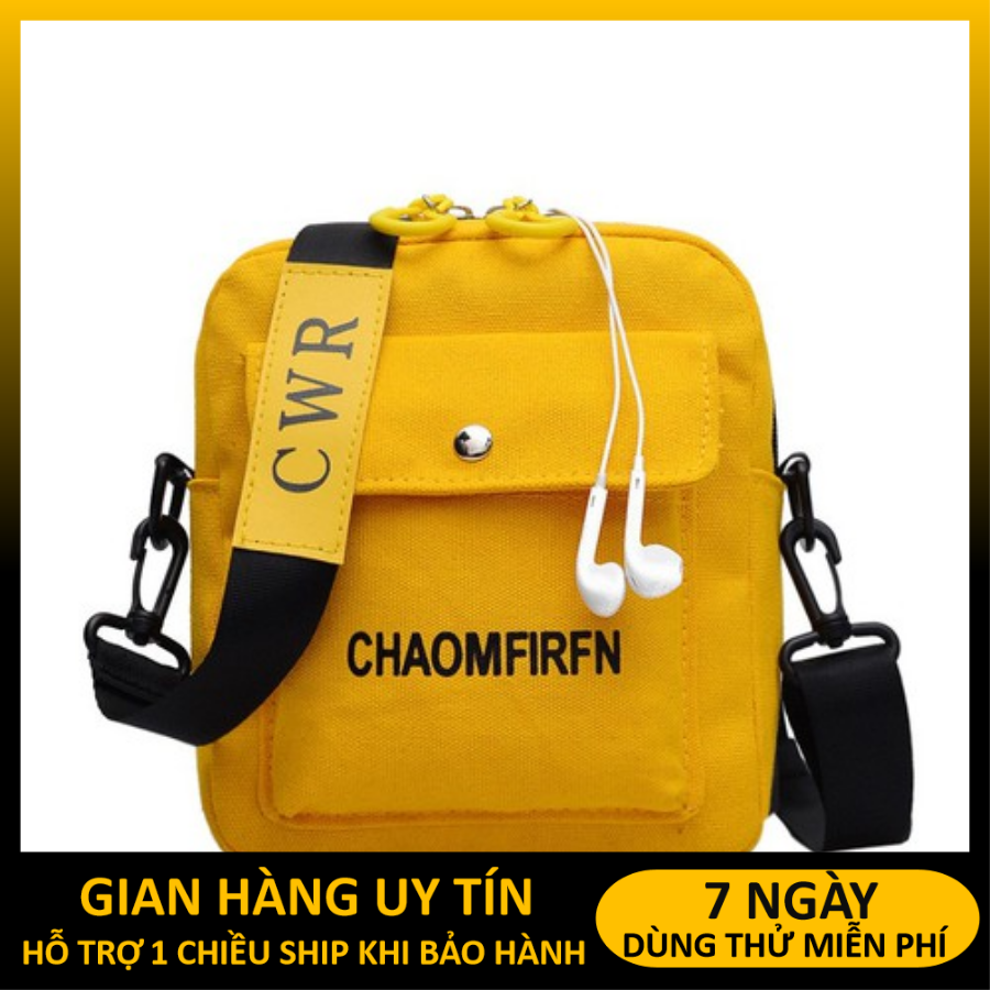 Túi đeo chéo chaomfirfn đựng đồ canvas - có kheo luồn tai nghe