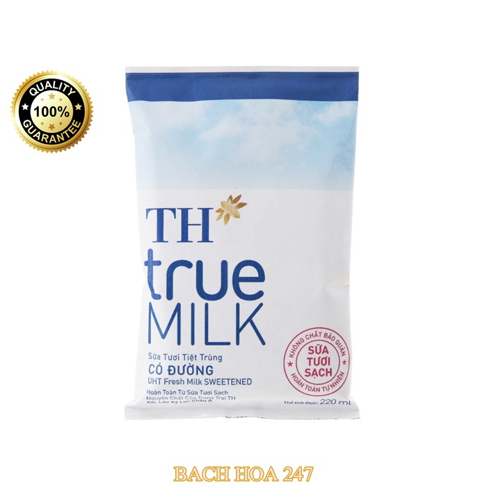 Thùng 48 bịch sữa tươi tiệt trùng có đường TH true MILK 220ml