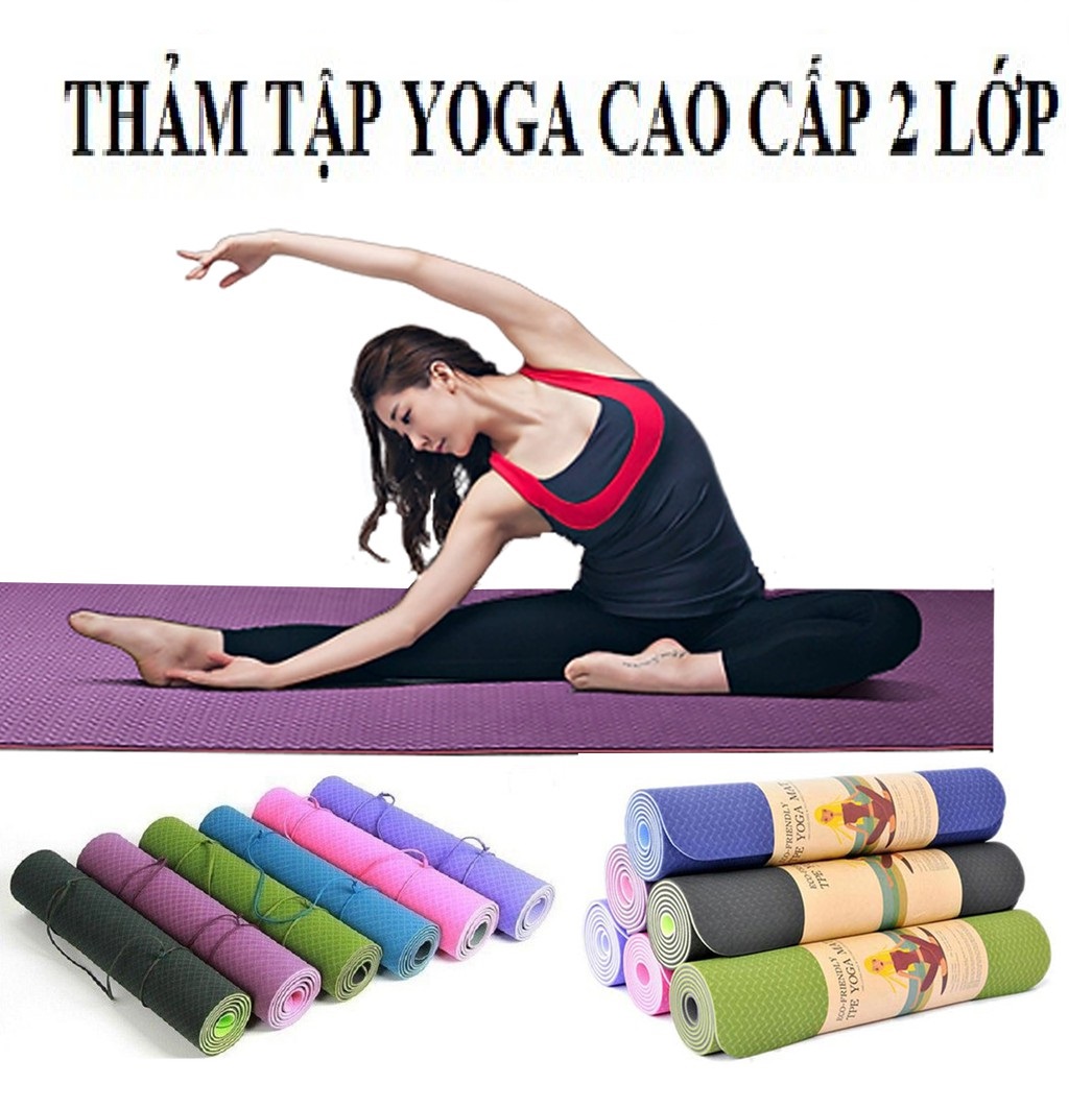 Thảm tập Yoga 2 lớp cao cấp, an toàn cho sức khỏe, Thảm tập TPE dày 8mm nhiều màu