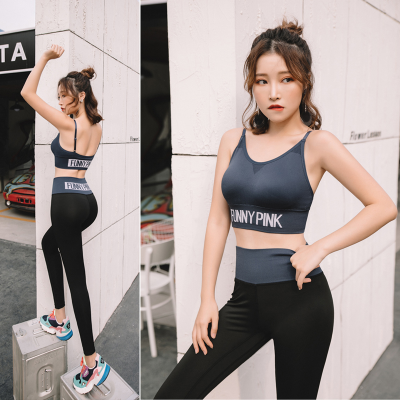Bộ đồ tập Gym nữ cạp cao bo eo - Set quần dài legging + Áo Bra 2 dây thể thao