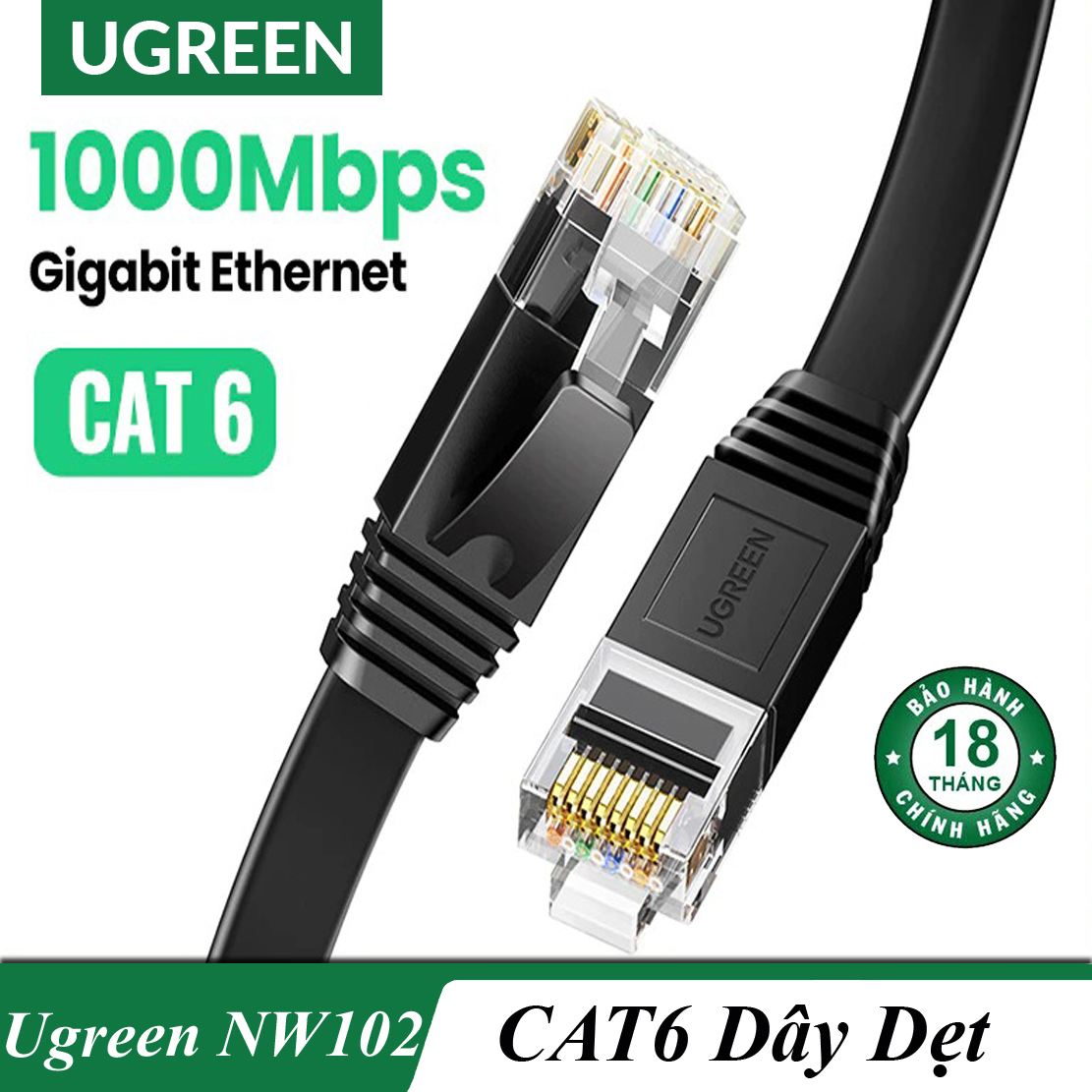 [HCM]Cáp Mạng Đúc Sẵn Cat6 UTP 1000Mbps Dây Dẹp Cao Cấp UGREEN NW102 Chính Hãng