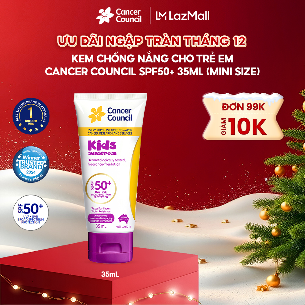  Kem chống nắng cho trẻ em Cancer Council Kids Sunscreen SPF50+ 35mL hỗ trợ dưỡng ẩm giúp bảo vệ da khỏi tác hại từ tia UVA UVB và ánh nắng mặt trời 