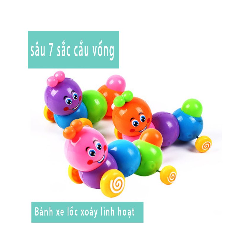 Đồ chơi vặn cót hình Sâu cầu vòng chạy đà bằng nhựa ABS màu sắc dễ thương chuyển động cho bé trai và bé gái Đồ chơi Trò chơi truyền thống Trò chơi trên sàn cho trẻ The World Wallet Store