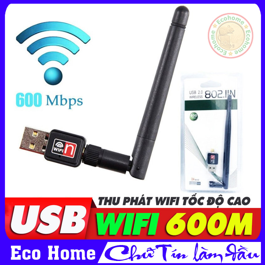 USB Thu Sóng WiFi Tốc Độ Cao Có Anten 802.11N, Thiết Bị Thu Sóng Wifi Dùng Cho PC, Máy Tính Bàn, Smart TV, ...
