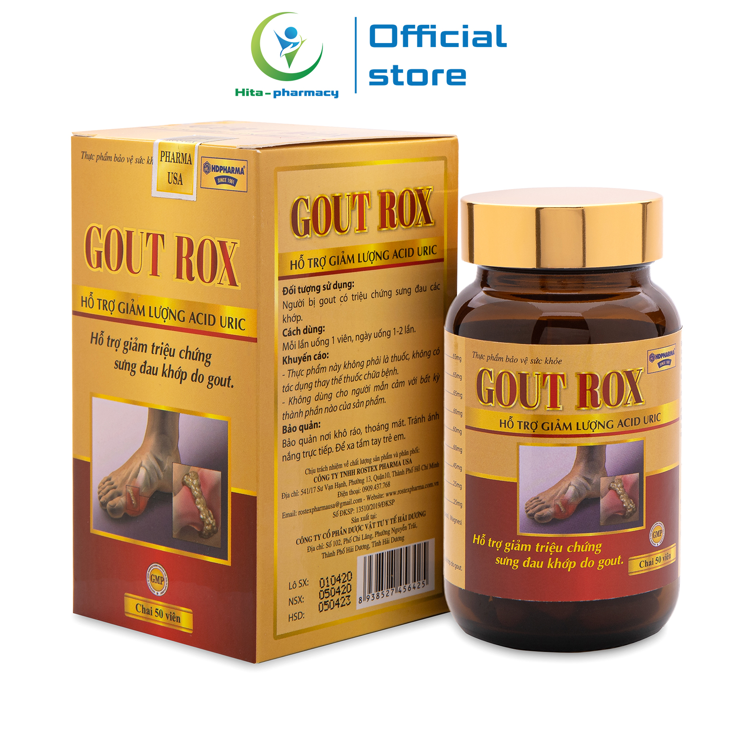 Viên uống GOUT ROX thảo dược giảm acid uric, giảm gút, giảm triệu chứng sưng đau khớp do gout - Chai 50 viên