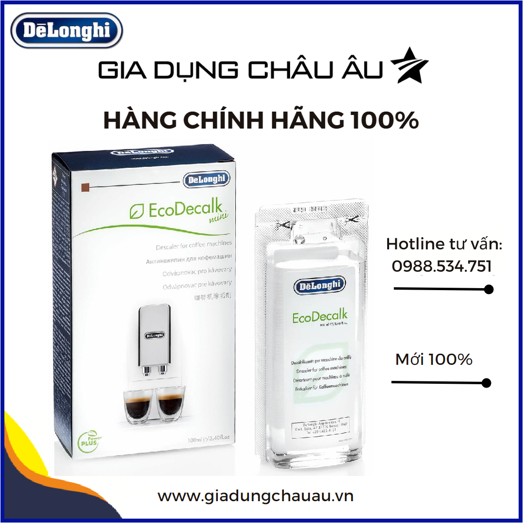 [CHÍNH HÃNG] Dung dịch vệ sinh tẩy cặn máy pha cà phê Delonghi Ecodecalk 100ml - 500ml - Sản xuất Italia - Dùng cho mọi máy pha cà phê Delonghi EC685 EC785 EC885 Esam4000 ecam22.110 Ecam250.33.TB Ecam650.85.MS ... Delonghi Clean Delonghi descaler
