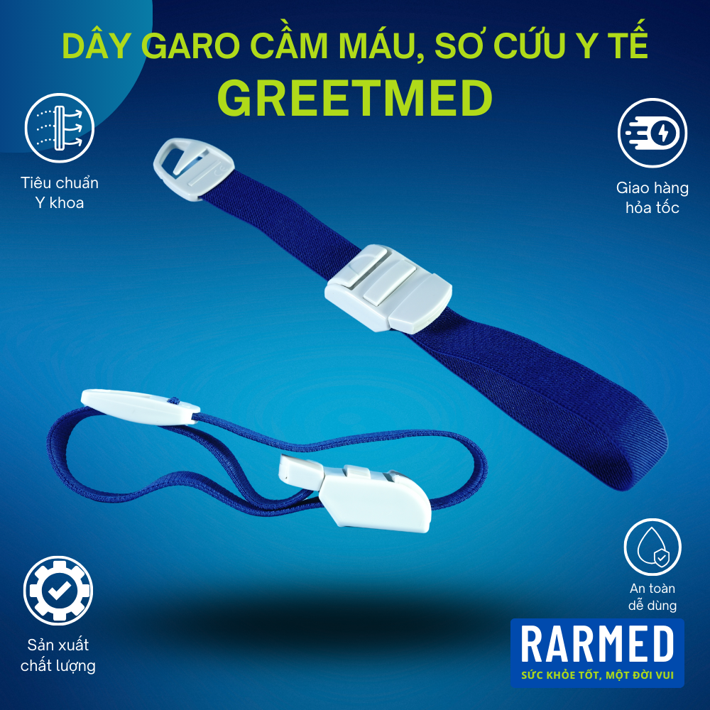 Dây garo cầm máu có khóa GREETMED lấy ven, sơ cứu y tế - 45cm co giãn tốt nhiều màu