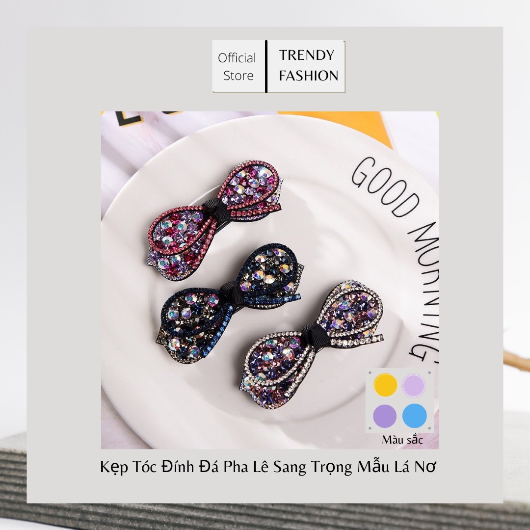 Kẹp Tóc Đính Đá Pha Lê Sang Trọng Mẫu Lá Nơ New Korean Style Fashion Women Simple Headdress Bow Tie Hair Pin Baccettes Clips For Sweet Girl Shiny Rhinestone Hair Accessories