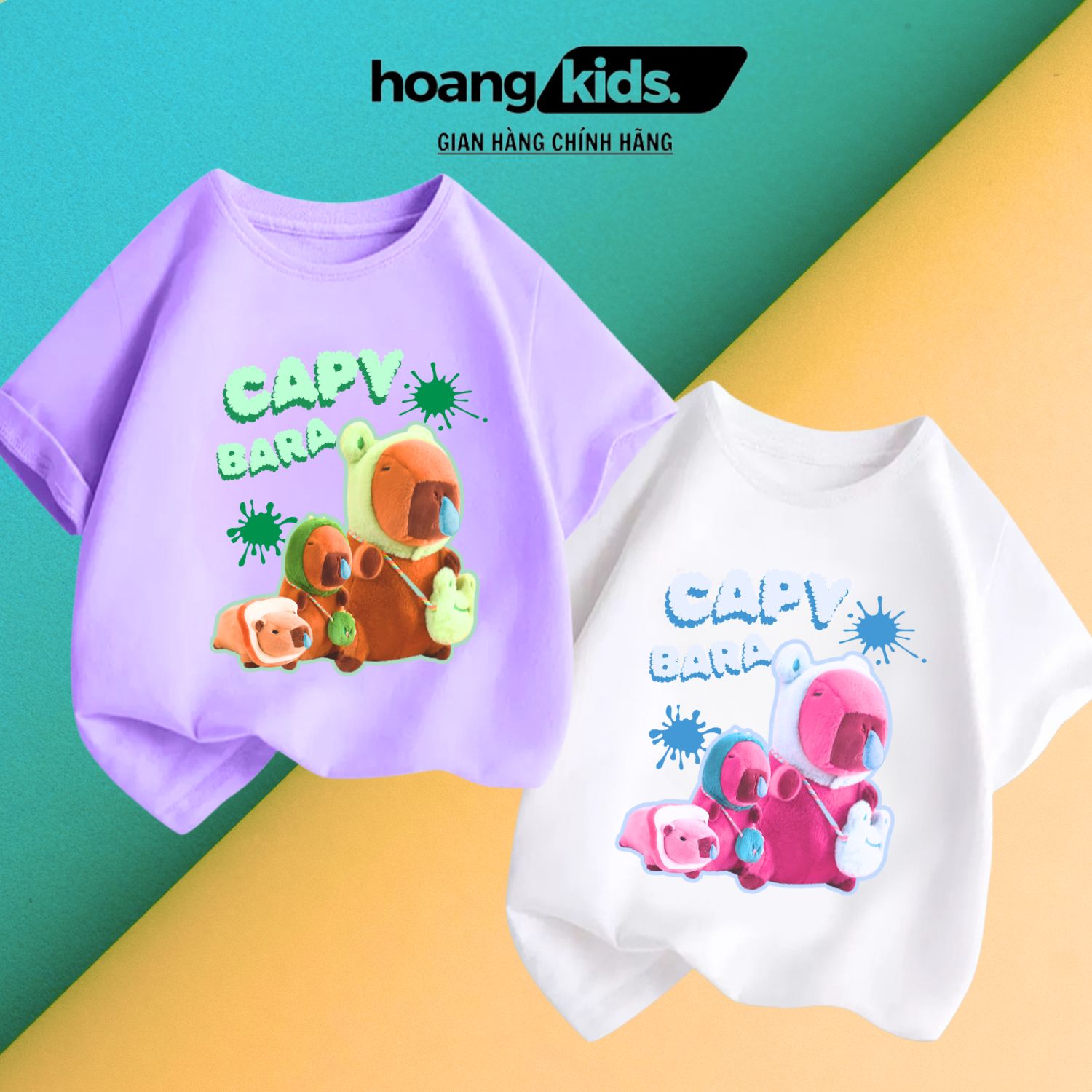 Áo thun in hình CAPYBARA chuột lang chảy nước mũi cộc tay bé gái mềm mịn,thấm hút mồ hôi từ 18-60kg hoangkids