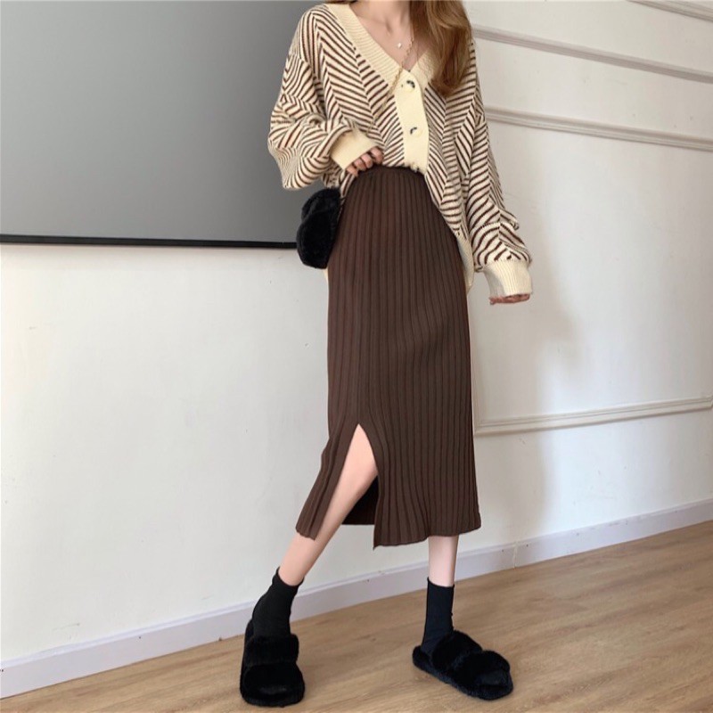 Chân Váy Len Xẻ Quảng Châu Chất Đẹp Chân Váy Bút Chì K4E3