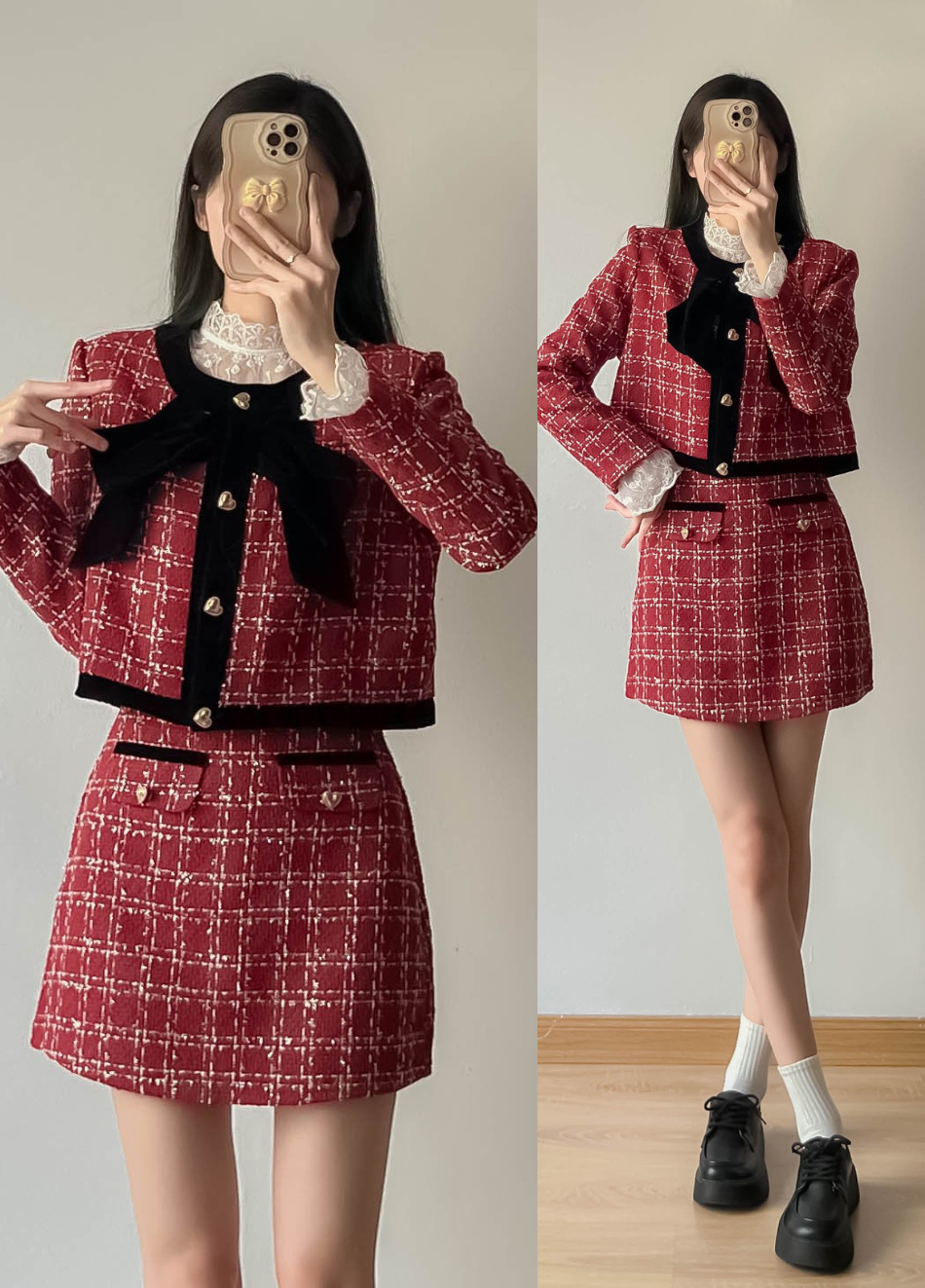 Set dạ kẻ đính nơ tiểu thư kèm chân váy chữ a - 247storefashion - setdake979_p0k15