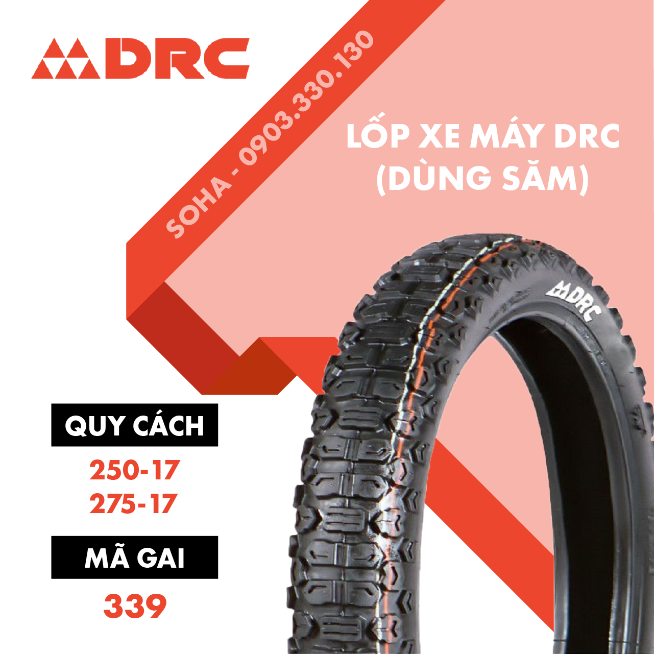 Vỏ/lốp xe 250-17 & 275-17 - d339 drc chạy đường đồi núi