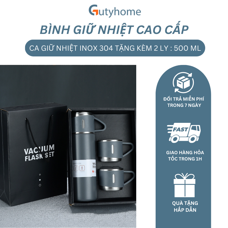 Bình giữ nhiệt Inox 304 Tặng kèm 2 cốc , ly uống cafe, đựng nước,nóng, lạnh - Cốc giữ nhiệt Tiện Lợi Chất Liệu Tốt, bình đựng nước, bình giữ nhiệt bằng inox cao cấp không han gỉ Inox Cao Cấp